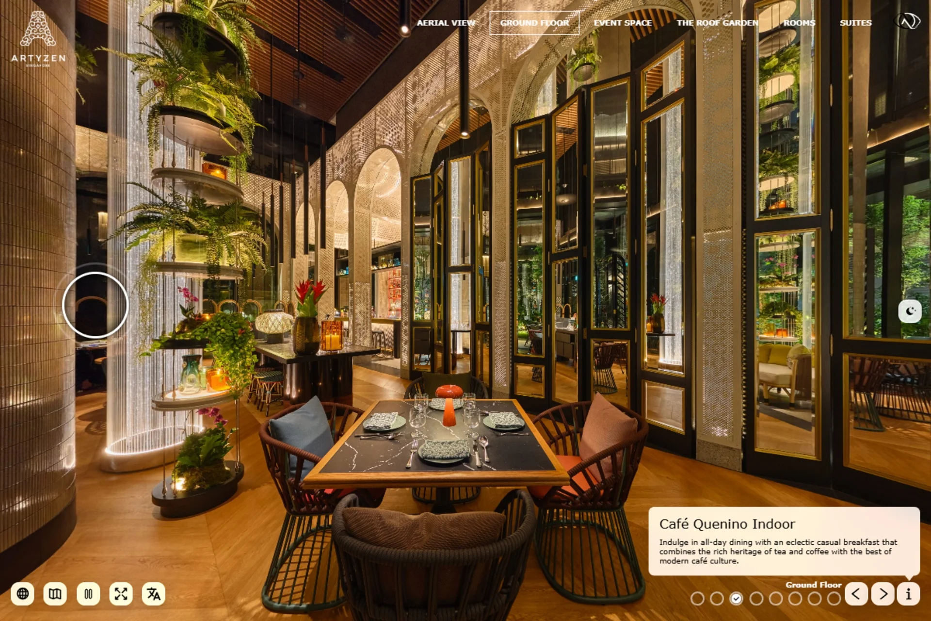 Café Quenino in the Artyzen Singapore virtual tour at night