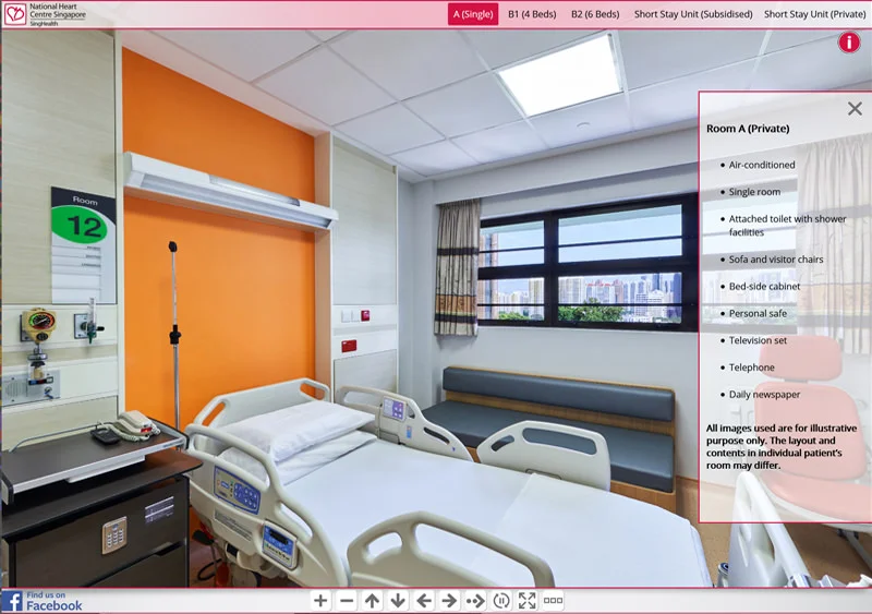 NHCS National Heart Centre Singapore Room A private single ward with bed and city skyline view